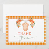 Fall in Liebe Floral Orange Gingham Baby Vielen Da Dankeskarte (Vorne/Hinten)