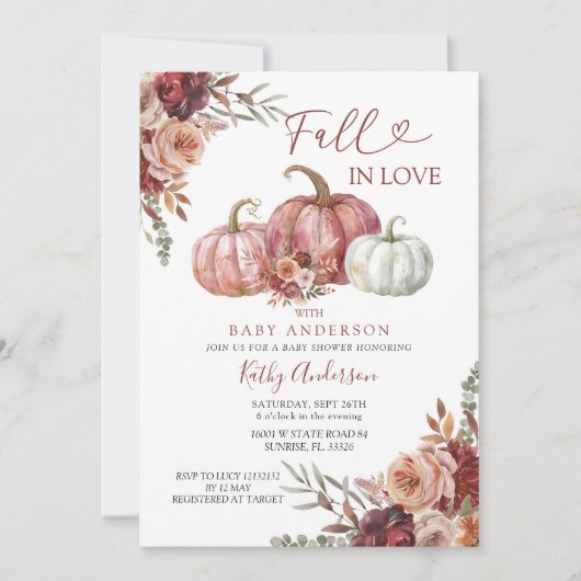 Fall in Liebe Floral Pumpkin Baby Dusche Party Einladung (Vorderseite)