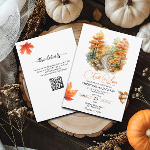 Fall in Liebe Forest im Herbst QR-Code Hochzeit Einladung