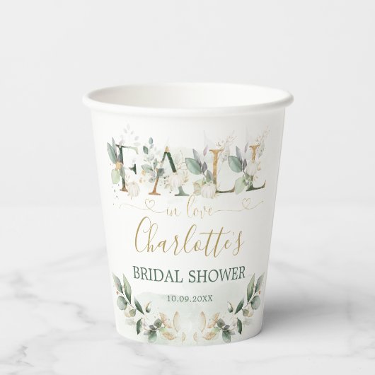 Fall in Liebe Greenery Gold Pumpkin Brautparty Pappbecher (Rückseite)