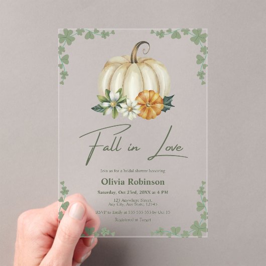 Fall in Liebe Grünpflanzen Pumpkin Brautparty Acryleinladungen (Insitu (Handheld))