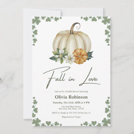 Fall in Liebe Grünpflanzen Pumpkin Brautparty Einladung (Vorderseite)