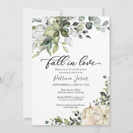 Fall in Liebe Grünpflanzen Pumpkin Brautparty Einladung (Vorderseite)