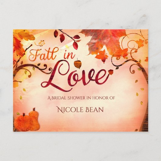 FALL IN LIEBE Herbst Brautparty jedes Ereignis Ankündigungspostkarte (Vorderseite)