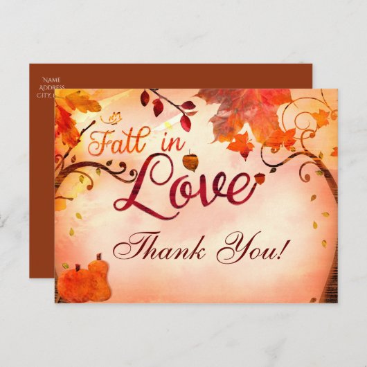 FALL IN LIEBE Herbst Whimsical DANKE Karte (Vorne/Hinten)