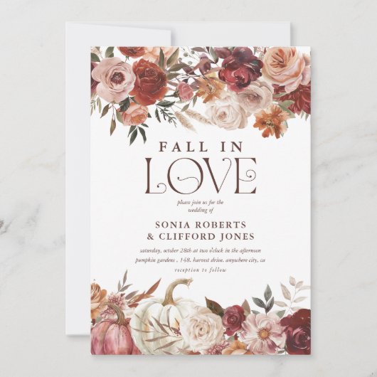 'Fall in Liebe' Herbstblütenhochzeit Einladung (Vorderseite)