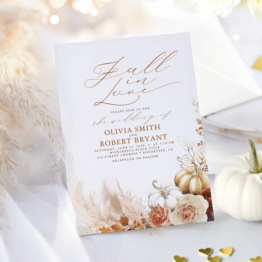 Fall in Liebe Hochzeit von Terracotta und Goldpump Einladung