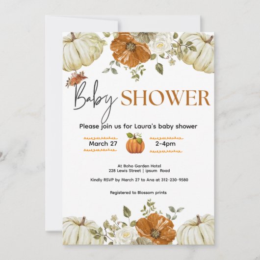 Fall in Liebe Kürbis Blumendusche Einladung (Vorderseite)