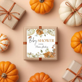 Fall in Liebe Kürbis Blumendusche Einladung Quadratischer Aufkleber