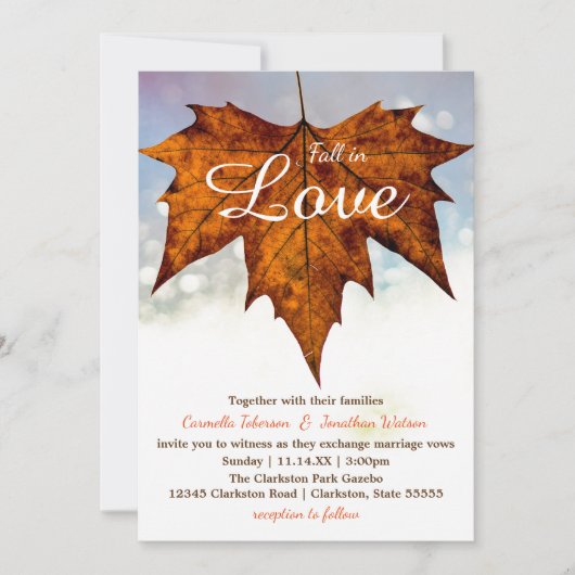 Fall in Liebe Leaf Foto - Einladung zur Hochzeit (Vorderseite)