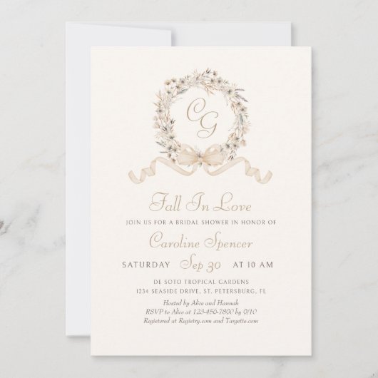 Fall in Liebe Monogramm Elegantes Brautparty Einladung (Vorderseite)