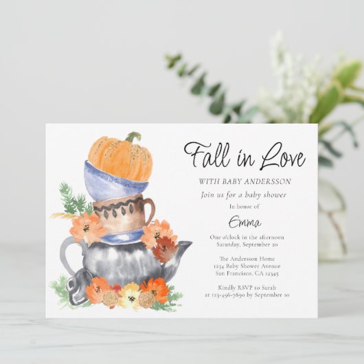 Fall in Liebe Pumpkin Baby Dusche Einladung (Stehend Vorderseite)