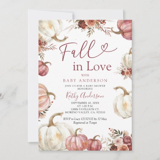 Fall in Liebe Pumpkin Baby Dusche Einladung (Vorderseite)