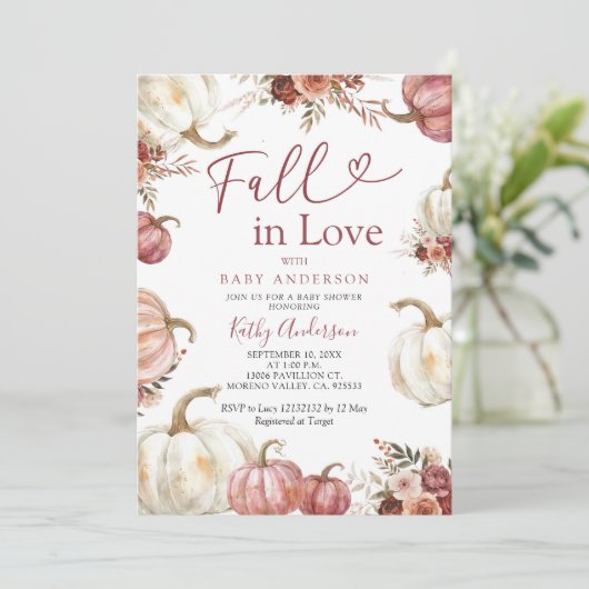 Fall in Liebe Pumpkin Baby Dusche Einladung (Stehend Vorderseite)