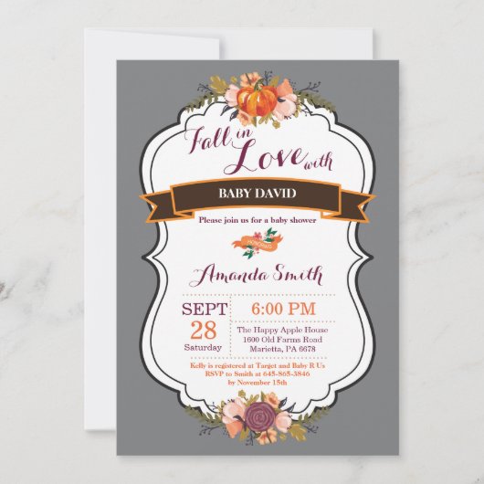 Fall in Liebe Pumpkin Baby Dusche Einladung Gary (Vorderseite)