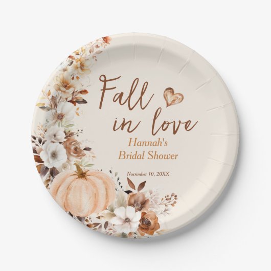 Fall in Liebe Pumpkin Brautparty Papierplatte Pappteller (Vorderseite)