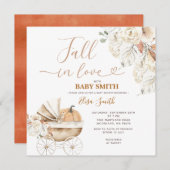Fall in Liebe Pumpkin Carriage Floral Baby Dusche Einladung (Vorne/Hinten)
