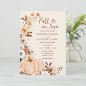 Fall in Liebe Pumpkin Foto QR-Code Hochzeit Einladung (Stehend Vorderseite)