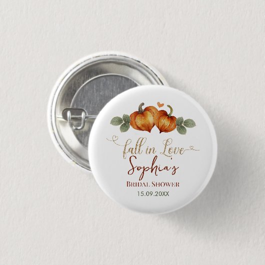 Fall in Liebe Pumpkin Herz Brautparty Button (Vorne & Hinten)