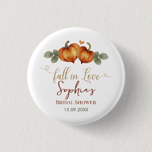 Fall in Liebe Pumpkin Herz Brautparty Button (Vorderseite)