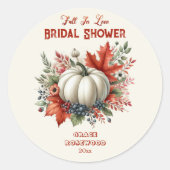 Fall in Liebe Pumpkin Land Rustikales Brautparty Runder Aufkleber (Vorderseite)