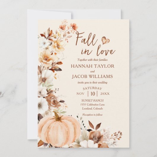 Fall in Liebe Pumpkin QR Code Hochzeit Einladung (Vorderseite)