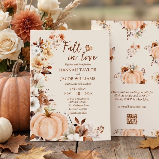 Fall in Liebe Pumpkin QR Code Hochzeit Einladung