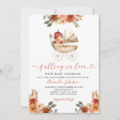 Fall in Liebe Pumpkin Stroller Floral Baby Dusche Einladung (Vorderseite)