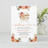 Fall in Liebe Pumpkin Stroller Floral Baby Dusche Einladung (Stehend Vorderseite)