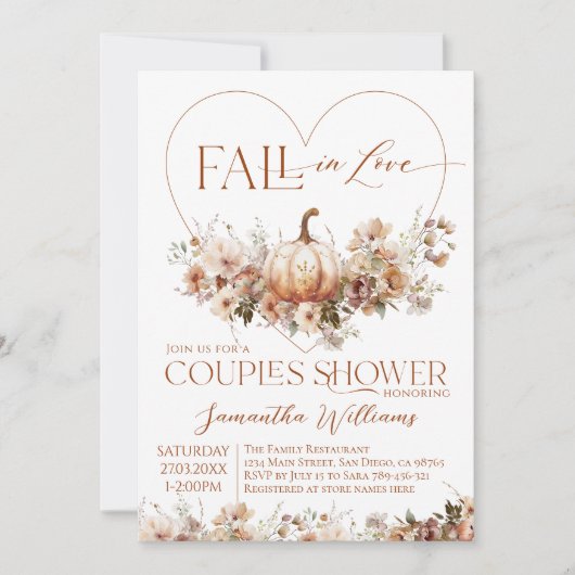 Fall in Liebe Pumpkin Wildblume Paare Dusche Einladung (Vorderseite)