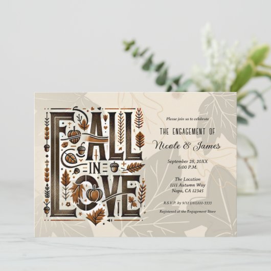 FALL IN LIEBE Retro Herbst Verlobung Dusche Einladung (Stehend Vorderseite)