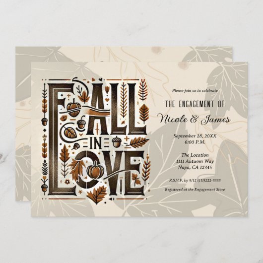 FALL IN LIEBE Retro Herbst Verlobung Dusche Einladung (Vorne/Hinten)