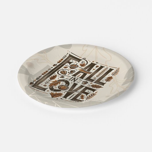 FALL IN LIEBE Retro Herbst Verlobung Dusche Pappteller (Schrägansicht)