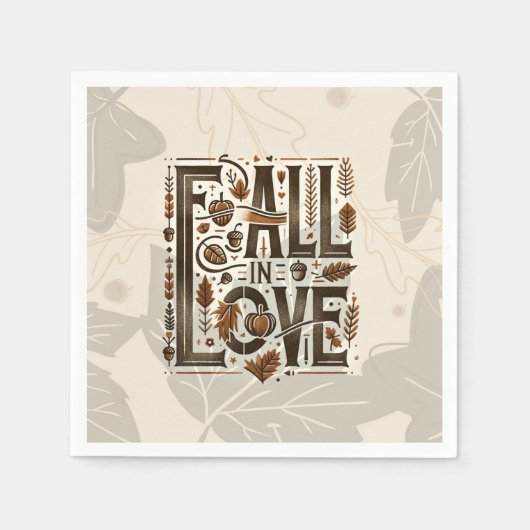 FALL IN LIEBE Retro Herbst Verlobung Dusche Serviette (Vorderseite)