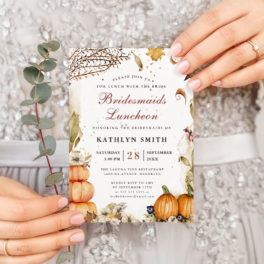 Fall in Liebe Rustikale Pumpkin Bridesmaier Lunche Einladungspostkarte