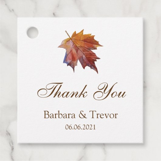 Fall in Liebe Wasserfarbe Leaf Hochzeit Vielen Dan Geschenkanhänger (Vorderseite)