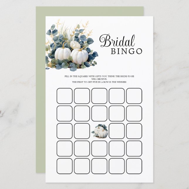 Fall in Liebe Weiße Kürbis Brautparty Bingo (Vorne/Hinten)