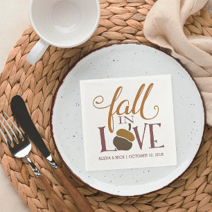 Fall in Love   Autumn Acorn Wedding Engagement Serviette