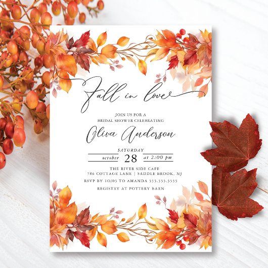 Fall In Love Autumn Leaves Bridal Shower Einladung