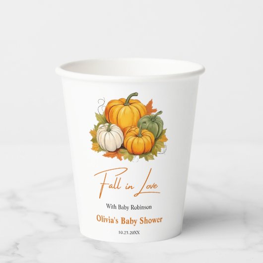 Fall in Love Autumn Rustic Pumpkin Baby Shower   Pappbecher (Vorderseite)