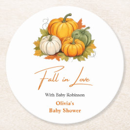 Fall in Love Autumn Rustic Pumpkin Baby Shower  Runder Pappuntersetzer