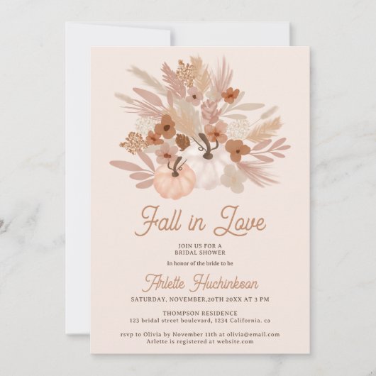 Fall in love beige floral boho chic bridal shower einladung (Vorderseite)