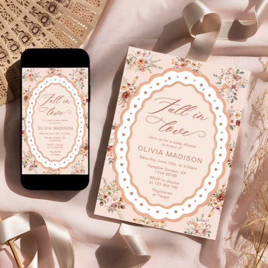 Fall in Love Boho Fall Floral Baby Shower Einladung