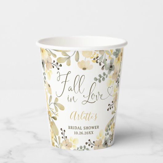 Fall in love boho floral autumn chic bridal shower pappbecher (Rückseite)