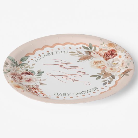 Fall in Love Boho Floral Baby Shower Pappteller (Schrägansicht)