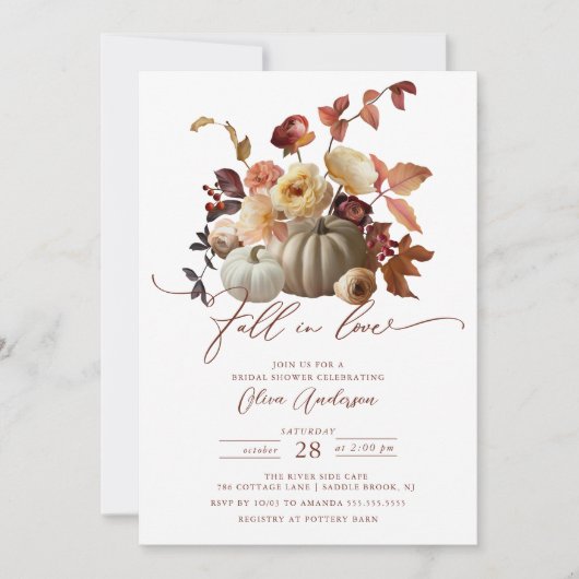 Fall In Love Boho Floral Bridal Shower Einladung (Vorderseite)