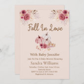 Fall In Love Boho Pink Pumpkin Autumn Baby Shower Einladung (Vorne/Hinten)