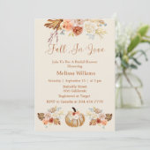 Fall In Love Boho Terracotta Autumn Bridal Shower Einladung (Stehend Vorderseite)