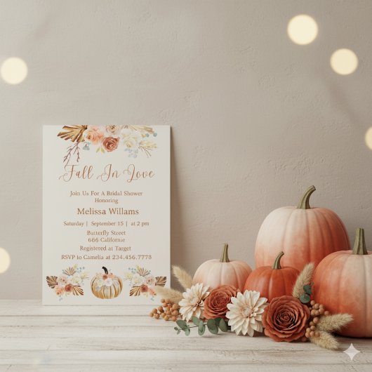 Fall In Love Boho Terracotta Autumn Bridal Shower Einladung