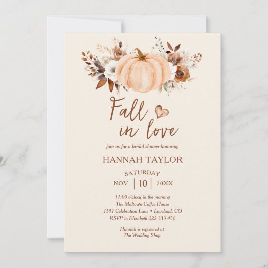 Fall in Love Bridal Shower Einladung (Vorderseite)